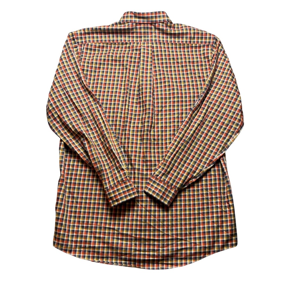 LL Bean Shirt Mens XL Orange Navy Plaid Cotton Traditional Fit Button Down - Picture 2 of 9